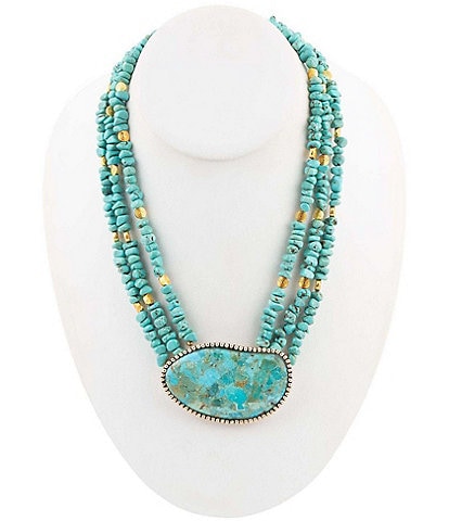 Barse Bronze and Genuine Turquoise Stone Statement Necklace