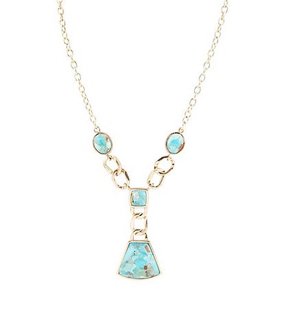 Barse Bronze and Genuine Turquoise Y Necklace