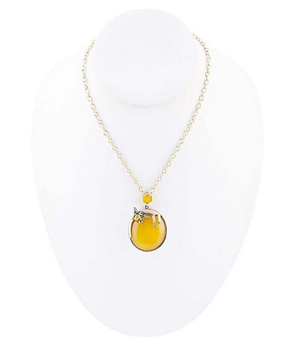 Barse Bronze and Genuine Yellow Agate Stone Bee Short Pendant Necklace