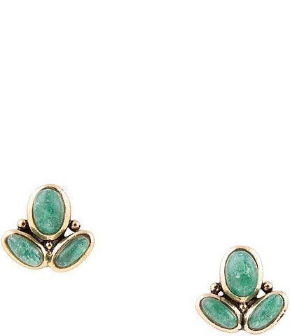 Barse Bronze and Genuine Green Aventurine Stone Stud Earrings
