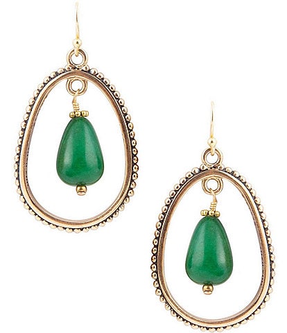 Barse Bronze and Green Genuine Onyx Teardrop Drop Earrings