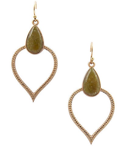 Barse Bronze and Green Jasper Willow Statement Drop Earrings