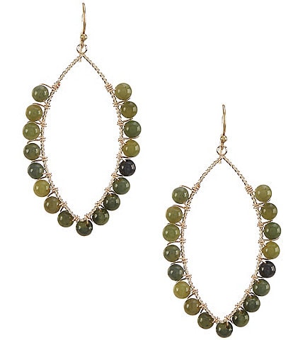 Barse Bronze and Green Jasper Willow Statement Drop Earrings