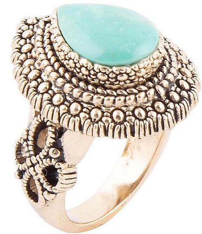 Barse Bronze and Green Turquoise Genuine Stone Cocktail Ring