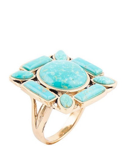 Barse Deco Green Turquoise Golden Statement Ring