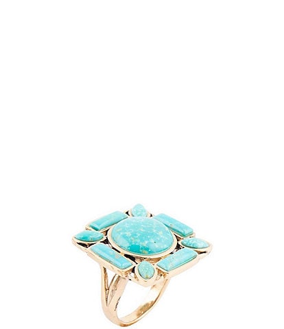 Barse Deco Green Turquoise Golden Statement Ring