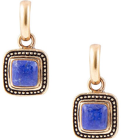 Barse Bronze and Genuine Lapis Stone Square Drop Earrings