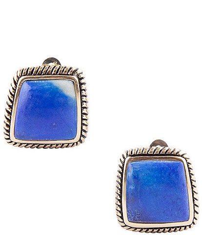 Barse Bronze And Lapis Genuine Stone Clip Square Stud Earrings
