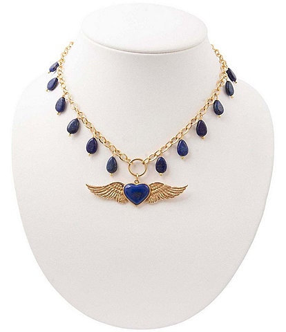 Barse Winged Heart Lapis Short Pendant Necklace