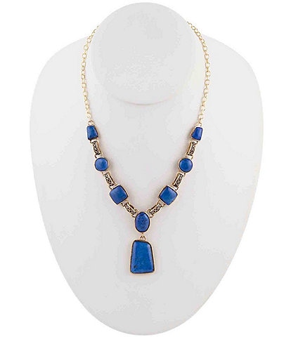 Barse Bronze and Lapis Y Statement Necklace