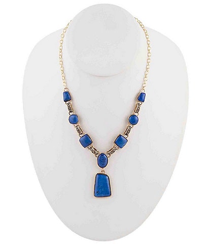 Barse Royal Blue Lapis Golden Statement Pendant Necklace