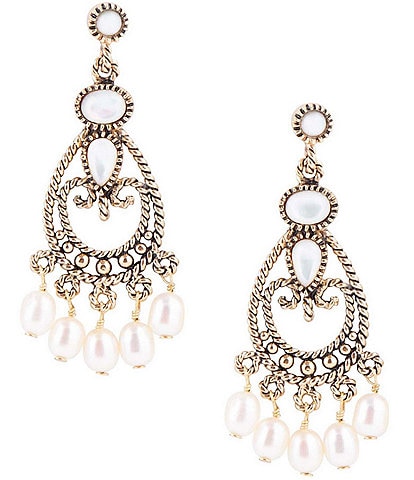 Barse Bronze and Mother of Pearl and Fresh Water Pearl Chandelier Earrings