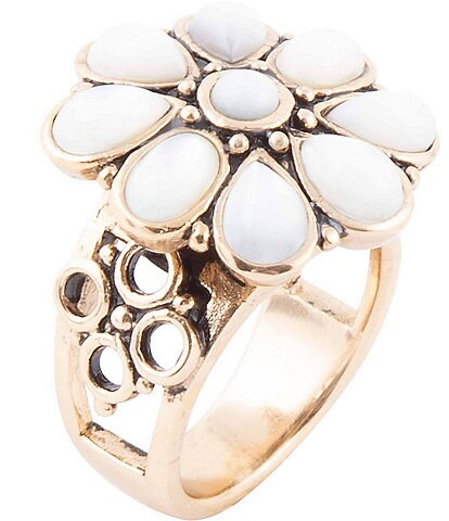 Barse Bronze and Mother-of-Pearl Floral Genuine Stone Statement Ring