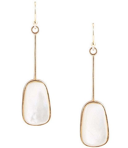 Barse Bronze and Genuine Stone Mother-of-Pearl Linear Drop Earrings