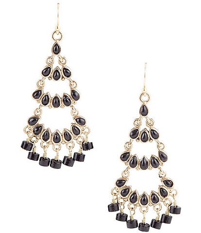 Barse Bronze and Onyx Genuine Stone Statement Chandelier Earrings