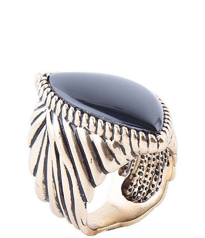 Barse Black Onyx Golden Statement Rings
