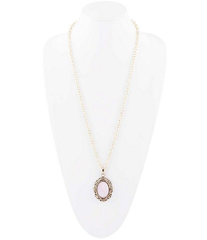 Barse Bronze and Pink Opal Genuine Stone Long Pendant Necklace