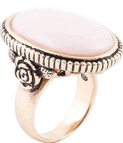 Barse Bronze and Pink Opal Genuine Stone Floral Embellished Statement Ring