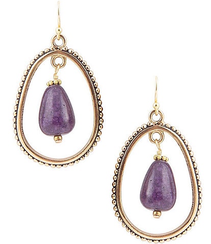 Barse Bronze and Purple Genuine Jade Teardrop Drop Earrings