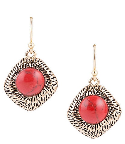 Barse Bronze and Red Coral Drop Earrings