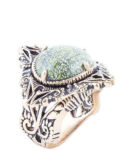 Barse Aspen Green Serpentine Golden Statement Ring