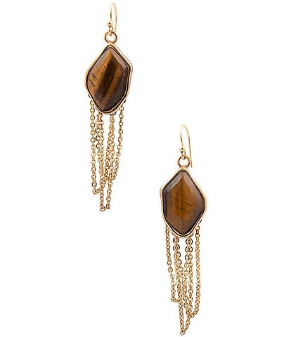 Barse Abstract Brown Tiger's Eye Golden Statement Earrings