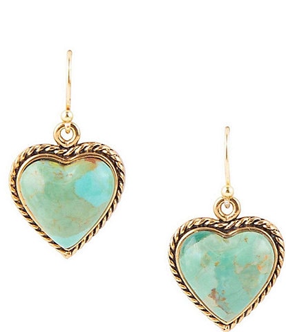 Barse Bronze and Turquoise Heart Drop Earrings