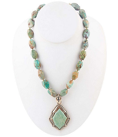 Barse Bronze and Turquoise Short Pendant Statement Necklace