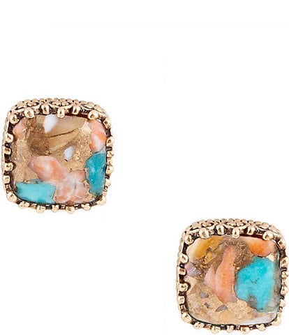 Barse Bronze and Genuine Turquoise Spiny Oyster Matrix Stone Stud Earrings