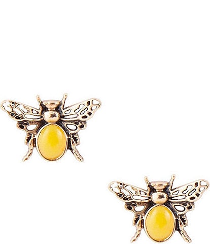 Barse Bronze and Genuine Yellow Agate Stone Bee Stud Earrings