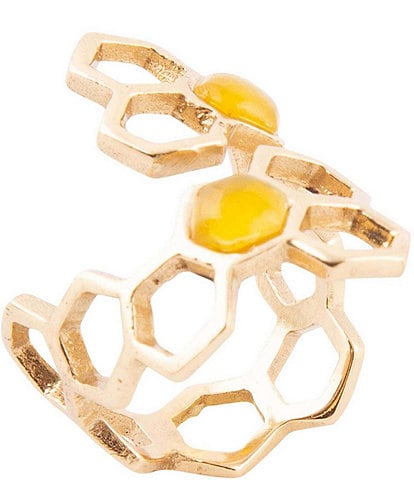Barse Bronze and Yellow Agate Genuine Stone Honeycomb Band Ring