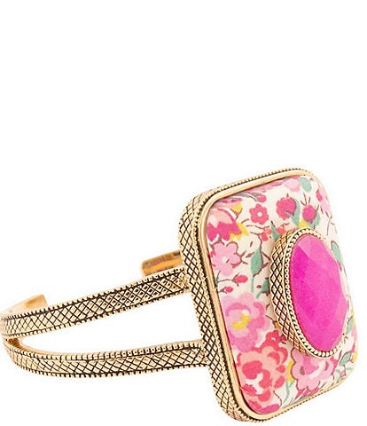 Barse Bronze, Fuchsia Agate and Floral Fabric Cuff Bracelet