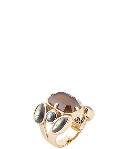 Barse Bronze, Genuine Abalone and Smoky Quartz Statement Ring