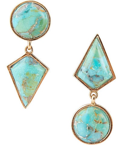 Barse Bronze and Genuine Turquoise Mismatch Drop Earrings