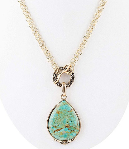 Barse Bronze Genuine Stone Long Pendant Necklace