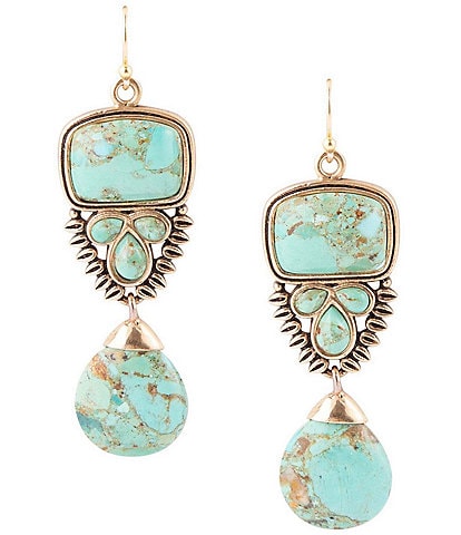Barse Bronze Genuine Stone Turquoise Statement Drop Earrings