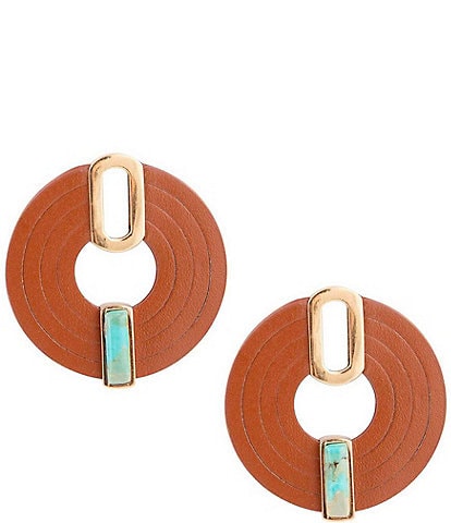 Barse Bronze Genuine Turquoise and Leather Orbital Earrings