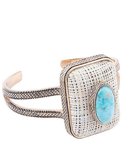 Barse Bronze Genuine Turquoise and Linen Fabric Cuff Bracelet