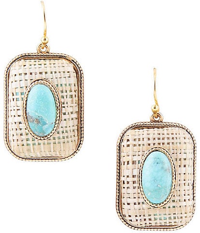 Barse Bronze, Genuine Turquoise and Linen Fabric Drop Earrings