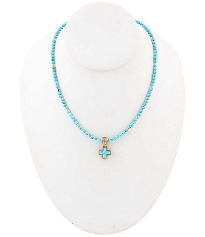 Barse Bronze, Genuine Turquoise and Magnesite Cross Short Pendant Necklace