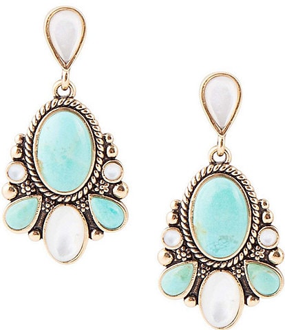 Barse Bronze Genuine Stone Turquoise and Mother-of-Pearl Statement Drop Earrings