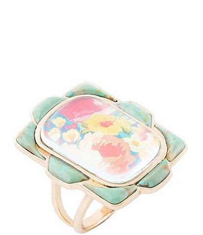 Barse Scenic Floral Blue Turquoise Golden Ring