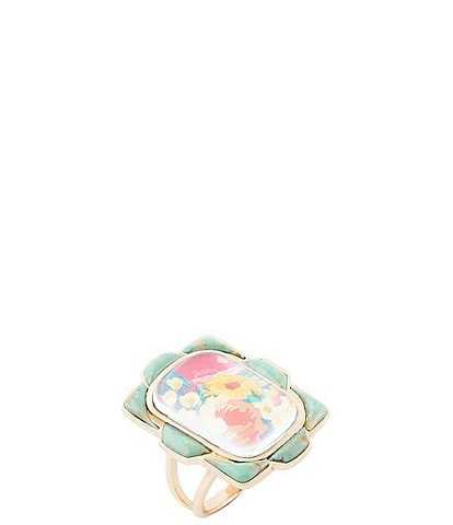 Barse Scenic Floral Blue Turquoise Golden Ring