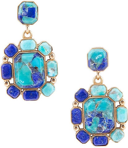 Barse Bronze Lapis and Genuine Turquoise Drop Earrings