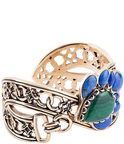 Barse Bronze, Lapis and Malachite Statement Cuff Bracelet