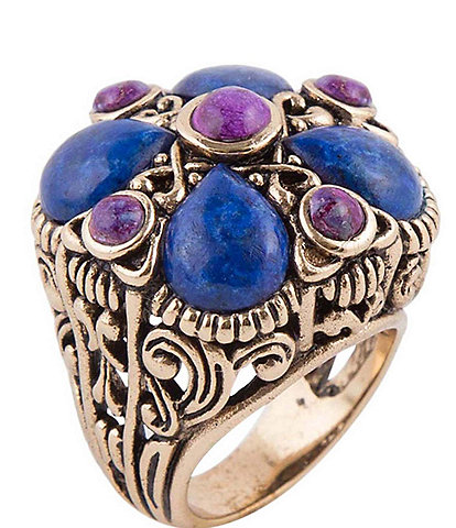 Barse Bronze, Lapis and Purple Turquoise Flower Statement Ring