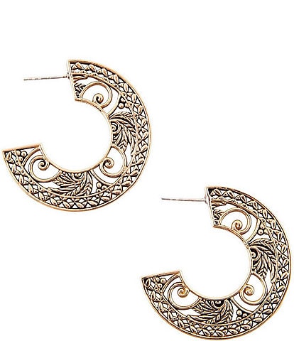 Barse Bronze Ornate Hoop Earrings