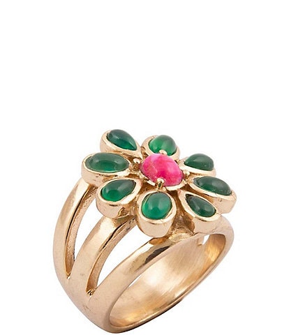 Barse Bronze, Pink Magnesite and Green Onyx Bloom Statement Ring