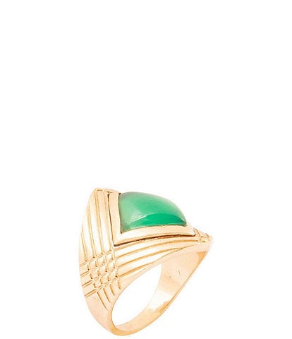 Barse Green Agate Golden Statement Ring
