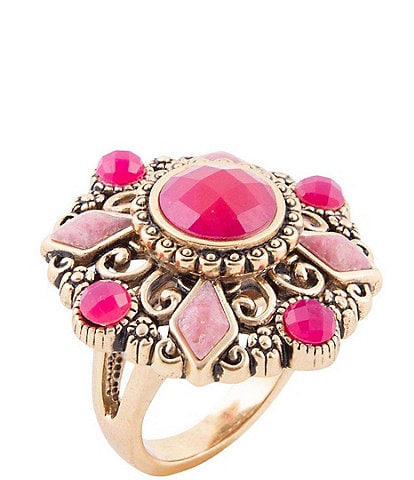 Barse Embellished Pink Quartz Golden Statement Ring